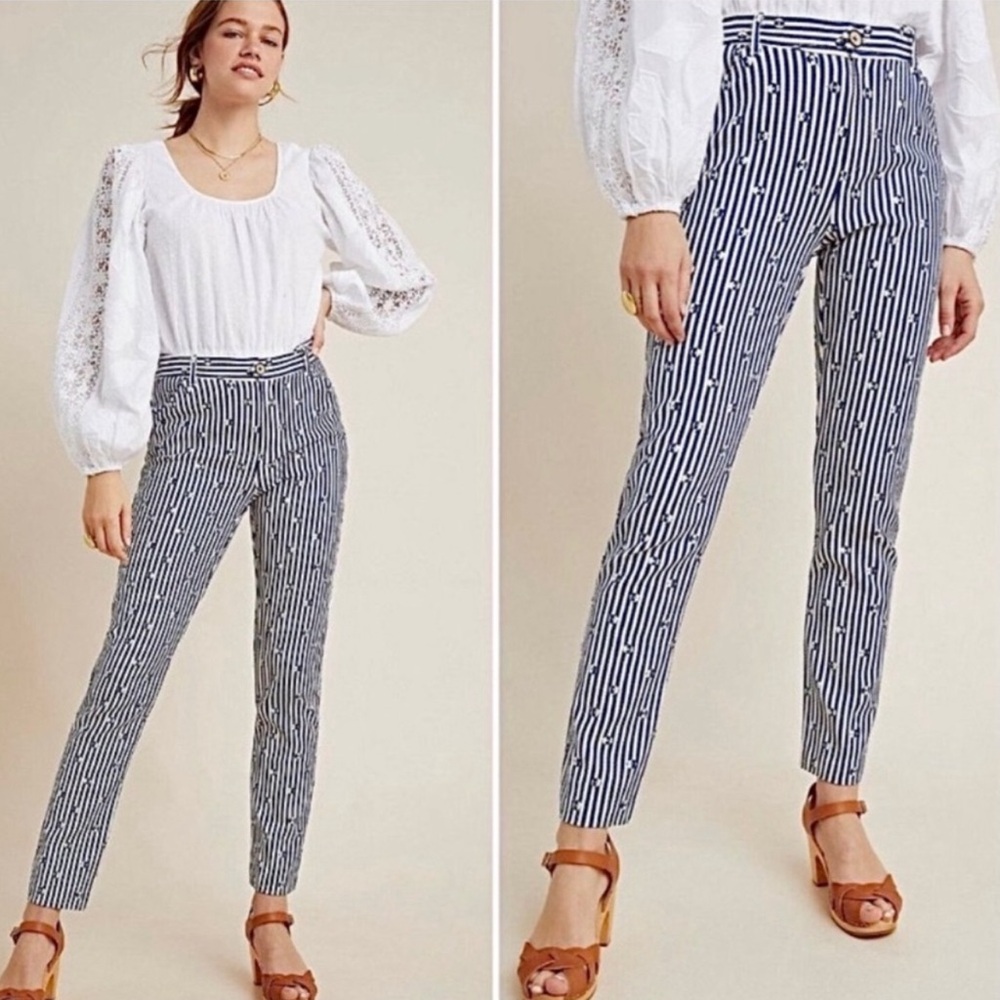 Anthropologie The Essential Slim Trouser Pant Striped Polka Dot